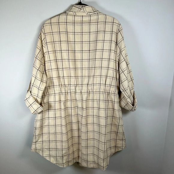 Cozy Co Women's Harper Plaid Jacket Beige Button Up Lined Shacket Layering Large - Picture 10 of 13